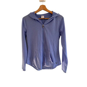 Buff Bunny women’s medium nylon mesh full zip hoodie, Periwinkle blue, pockets